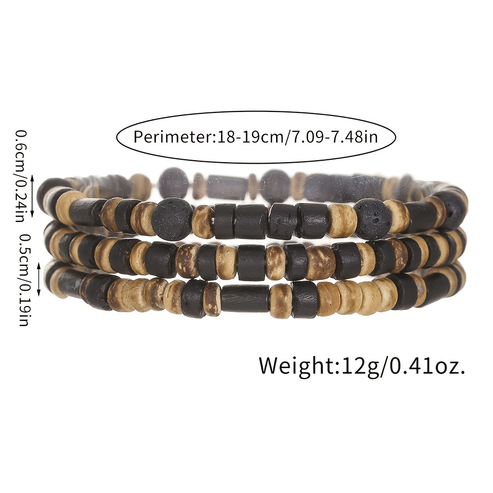 3pcs Ethnic Retro Wooden Bead Bracelet Set